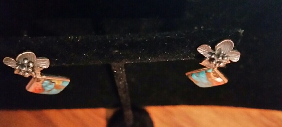 925 Spiny Oyster & Arizona Turquoise Post Earring - Picture 2 of 7